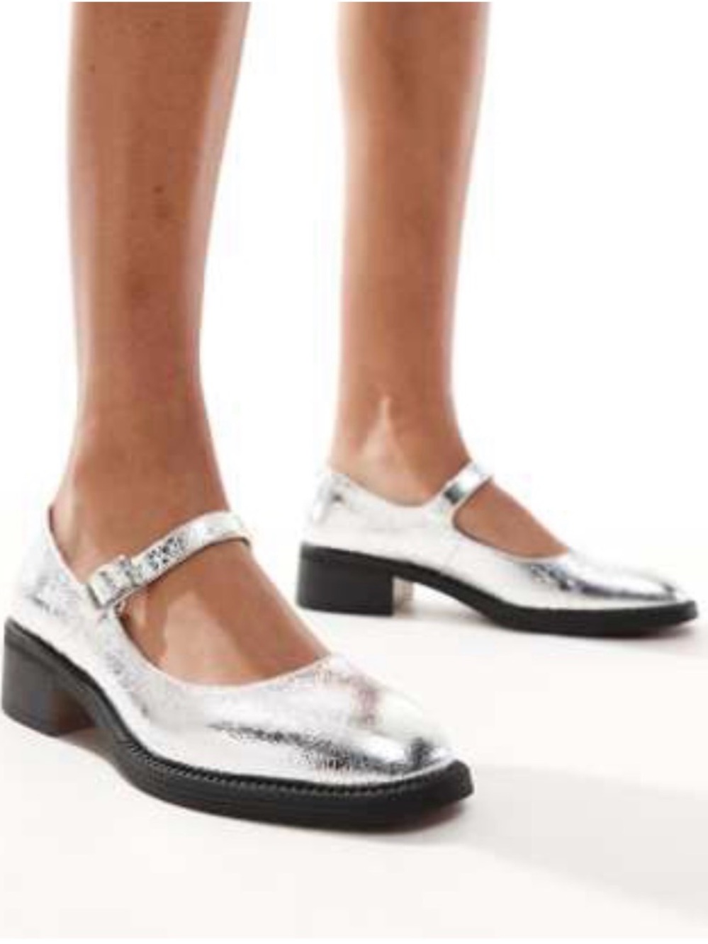 London Rebel Size 9 Silver Chunky Mary Jane Low Heels